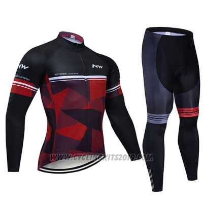2019 Cycling Jersey Northwave Black Red White Long Sleeve and Bib Tight