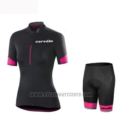 2019 Cycling Jersey Women Cervelo Black Red Short Sleeve and Bib Short