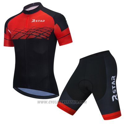 2021 Cycling Jersey R Star Black Red Short Sleeve and Bib Short