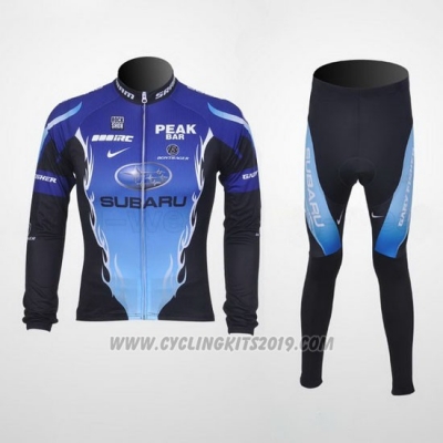 2011 Cycling Jersey Subaru Sky Blue and Black Long Sleeve and Bib Tight Pantaloni