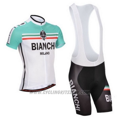 2014 Cycling Jersey Bianchi White and Green Short Sleeve and Bib Short