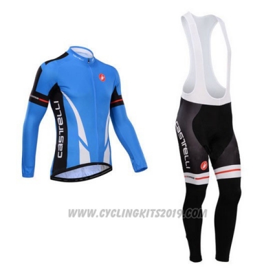 2014 Cycling Jersey Castelli Blue and Black Long Sleeve and Bib Tight