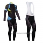 2014 Cycling Jersey Pearl Izumi Black and Sky Blue Long Sleeve and Bib Tight