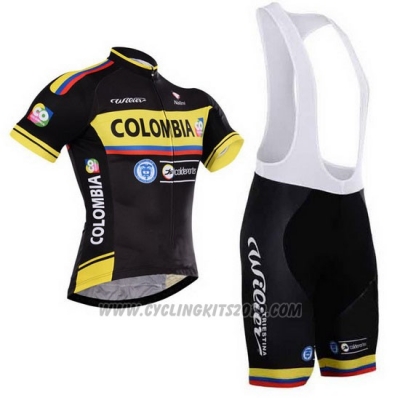 2015 Cycling Jersey Colombia Black and Yellow Short Sleeve and Bib Short