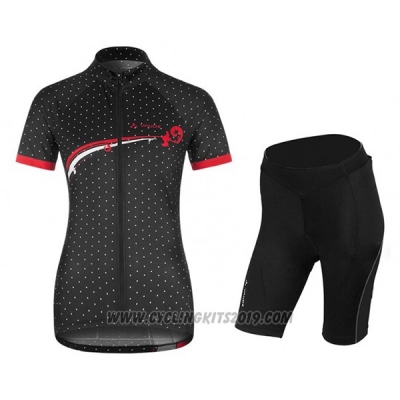 2017 Cycling Jersey Women Vaude Black and Red Short Sleeve and Bib Short