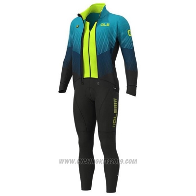 2020 Cycling Jersey ALE Light Blue Yellow Long Sleeve and Bib Tight