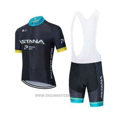2020 Cycling Jersey Astana Black Blue Yellow Short Sleeve and Bib Short