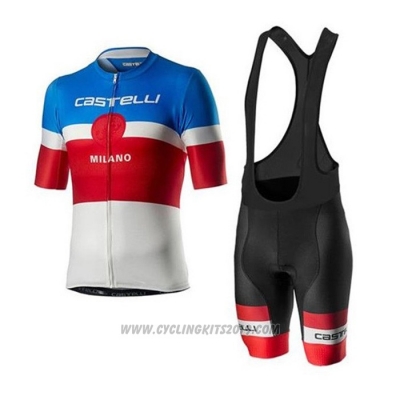 2020 Cycling Jersey Castelli Blue Red White Short Sleeve and Bib Short