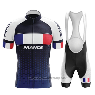 2020 Cycling Jersey Champion France Blue White Red Short Sleeve and Bib Short