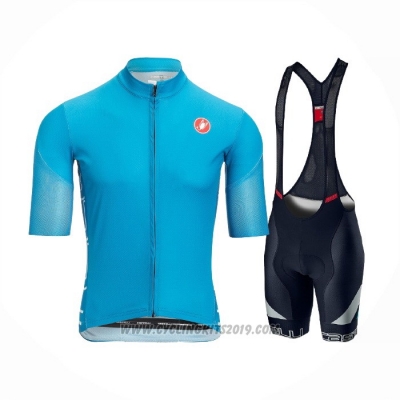 2021 Cycling Jersey Castelli Light Blue Short Sleeve and Bib Short