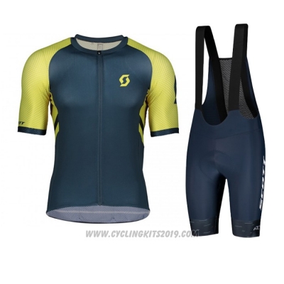 2021 Cycling Jersey Scott Yellow Dark Blue Short Sleeve and Bib Short