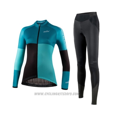 2021 Cycling Jersey Women Nalini Light Green Light Blue Long Sleeve and Bib Tight