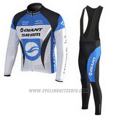 2010 Cycling Jersey Giant White and Sky Blue Long Sleeve and Bib Tight