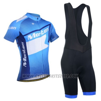 2014 Cycling Jersey Monton White and Blue Short Sleeve and Bib Short