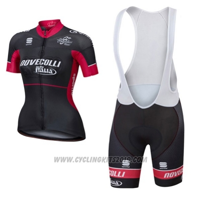 2017 Cycling Jersey Women Nove Colli Black and Red Short Sleeve and Bib Short
