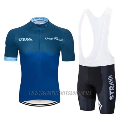 2019 Cycling Jersey STRAVA Dark Blue Short Sleeve and Bib Short