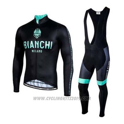 2020 Cycling Jersey Bianchi Black Green Long Sleeve and Bib Tight