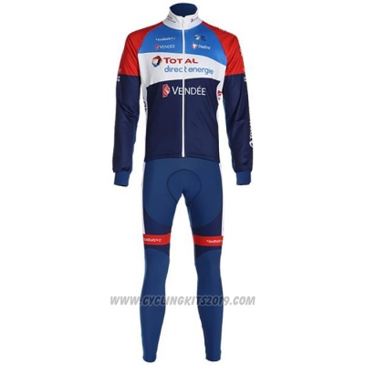 2020 Cycling Jersey Direct Energie Deep Blue Red Long Sleeve and Bib Tight