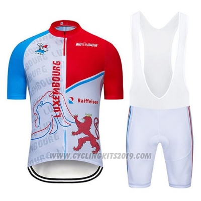 2020 Cycling Jersey Luxembourg Blue White Red Short Sleeve and Bib Short