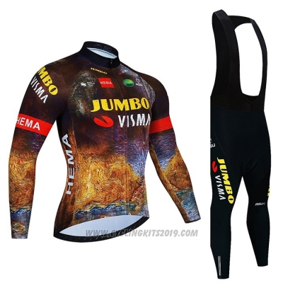 2022 Cycling Jersey Jumbo Visma Black Orange Long Sleeve and Bib Tight