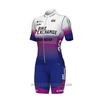 2022 Cycling Jersey Women Bike Exchange Blue Purple Short Sleeve and Bib Short
