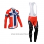 2014 Cycling Jersey BMC Campione Norway Blue and Red Long Sleeve and Bib Tight