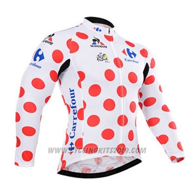 2015 Cycling Jersey Tour de France White and Red Long Sleeve and Bib Tight