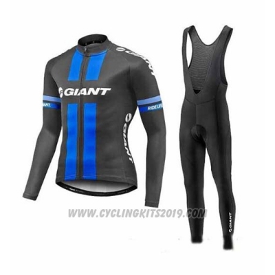 2017 Cycling Jersey Giant Blue and Gray Long Sleeve and Bib Tight