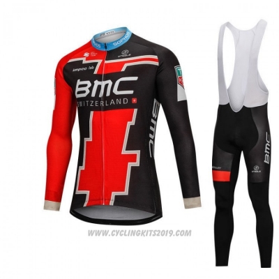 2018 Cycling Jersey BMC Black and Red Long Sleeve and Bib Tight
