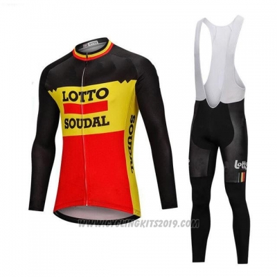 2018 Cycling Jersey Lotto Soudal Black and Yellow Long Sleeve and Bib Tight