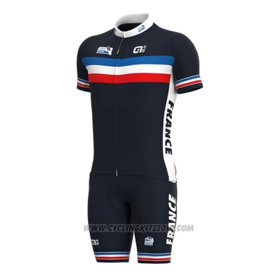 2021 Cycling Jersey France Dark Blue Short Sleeve and Bib Short