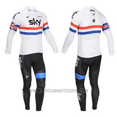 2013 Cycling Jersey Sky Campione Regno Unito White Long Sleeve and Bib Tight