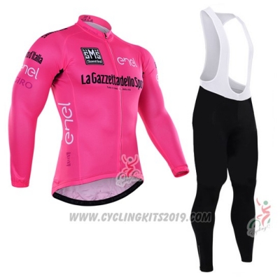 2016 Cycling Jersey Giro D'italy Pink and White Long Sleeve and Bib Tight