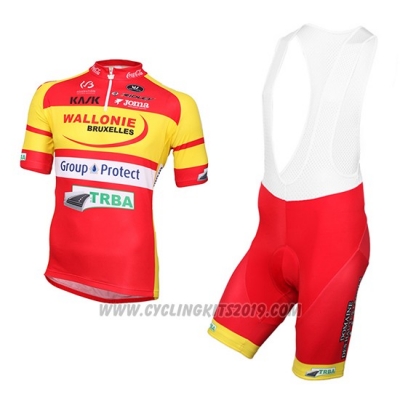 2016 Cycling Jersey Wallonie Bruxelles Yellow and Red Short Sleeve and Bib Short