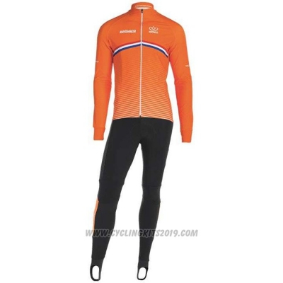 2019 Cycling Jersey Netherlands Orange Long Sleeve and Bib Tight