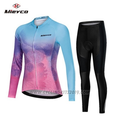 2019 Cycling Jersey Women Mieyco Blue Pink Long Sleeve and Bib Tight