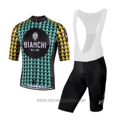 2020 Cycling Jersey Bianchi Black Blue Yellow Short Sleeve and Bib Short