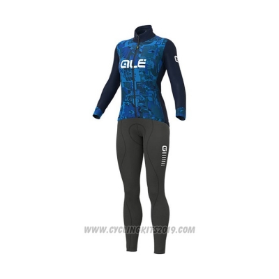 2021 Cycling Jersey Women ALE Blue Long Sleeve and Bib Tight