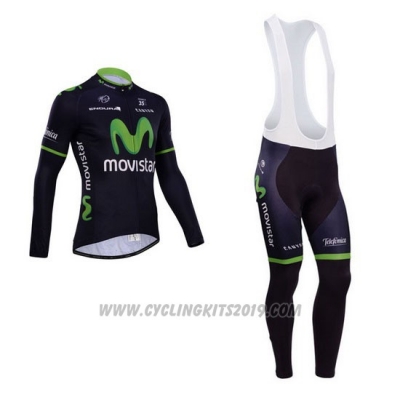 2014 Cycling Jersey Movistar Black Long Sleeve and Bib Tight