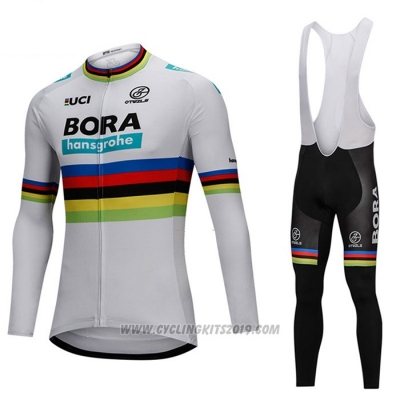 2018 Cycling Jersey UCI Mondo Campione Bora White Long Sleeve and Bib Tight