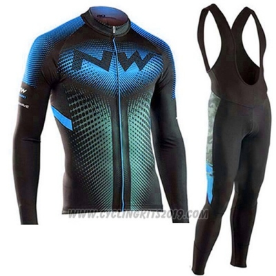 2019 Cycling Jersey Northwave Black Blue Long Sleeve and Bib Tight