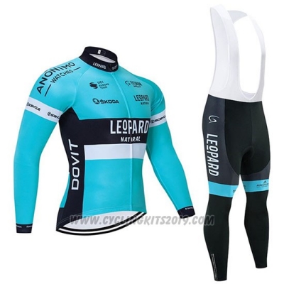2020 Cycling Jersey Leopard Natural Blue Black Long Sleeve and Bib Tight