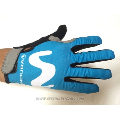 2020 Movistar Full Finger Gloves Blue White
