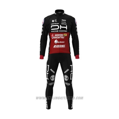 2022 Cycling Jersey Androni Giocattoli Black Red Long Sleeve and Bib Tight