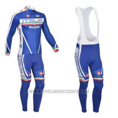 2013 Cycling Jersey Castelli White and Blue Long Sleeve and Bib Tight