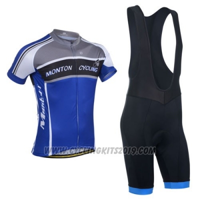2014 Cycling Jersey Monton Gray and Blue Short Sleeve and Bib Short