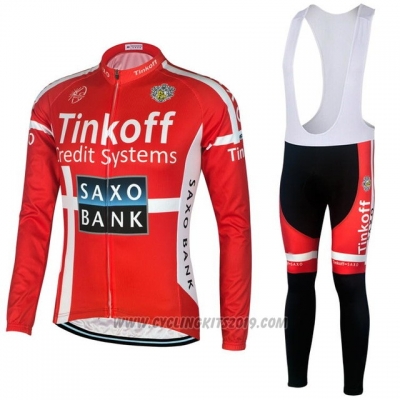 2018 Cycling Jersey Tinkoff Saxo Bank Red Black Long Sleeve and Bib Tight