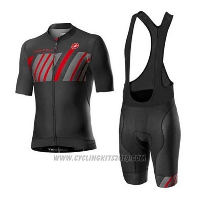 2020 Cycling Jersey Castelli Black Gray Red Short Sleeve and Bib Short