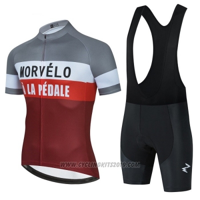 2021 Cycling Jersey Morvelo Red White Gray Short Sleeve and Bib Short
