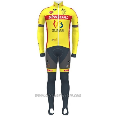 2021 Cycling Jersey Wallonie Bruxelles Yellow Long Sleeve and Bib Tight
